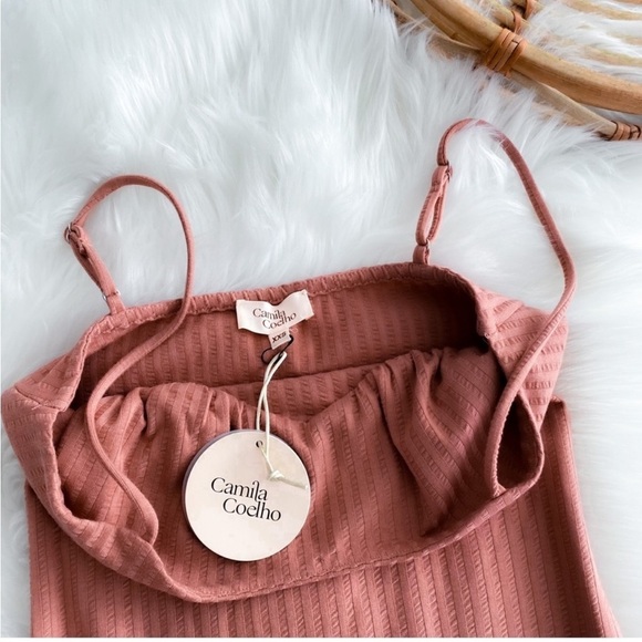 Camila Coelho Claudia Midi Dress in Rose Ribbed Jersey Adjustable Shoulders NWT - Picture 6 of 11